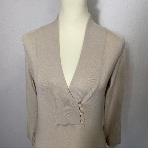 Ann Taylor Cashmere Blend Faux Wrap Front W/ Buttons Knit Sweater Women's XXS - Picture 13 of 16